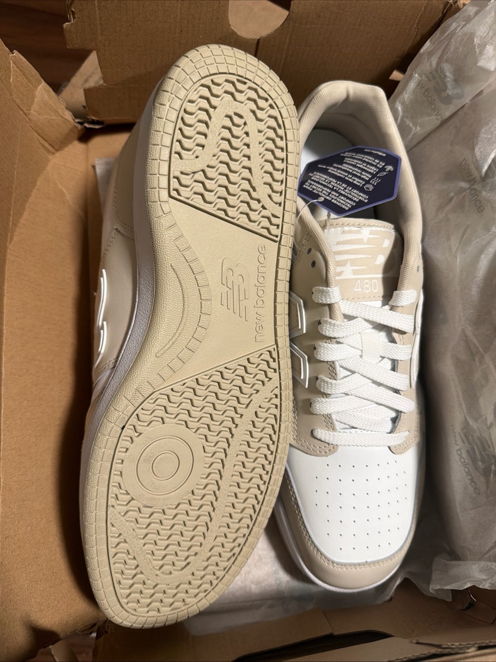 New Balance Men’s 480 Low Tan/White New 11.5 - Picture 3 of 5